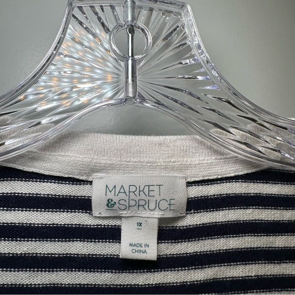 Market & Spruce Navy/White Striped Knit 3/4 Sleeve Top size 1X - Picture 2 of 8